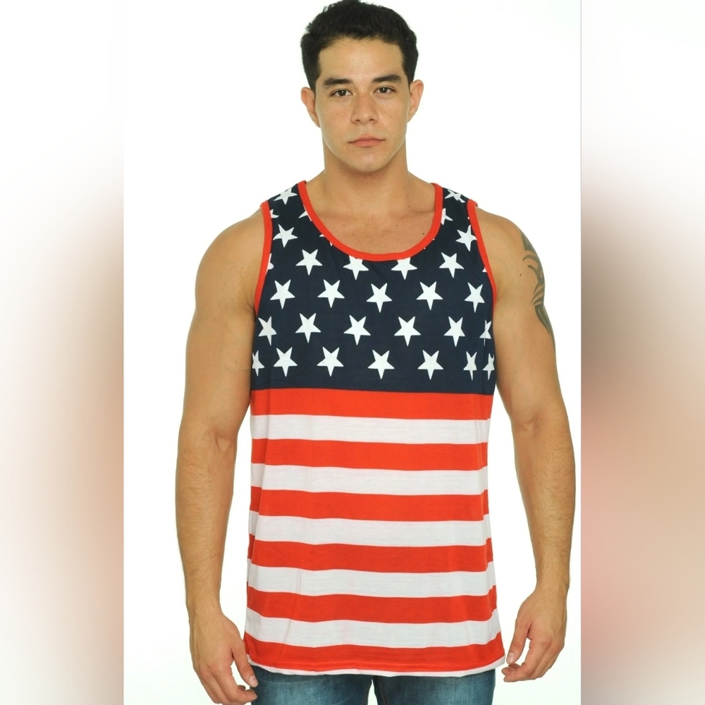 Men's USA Flag Tank Top America Stars & Stripes Size XL